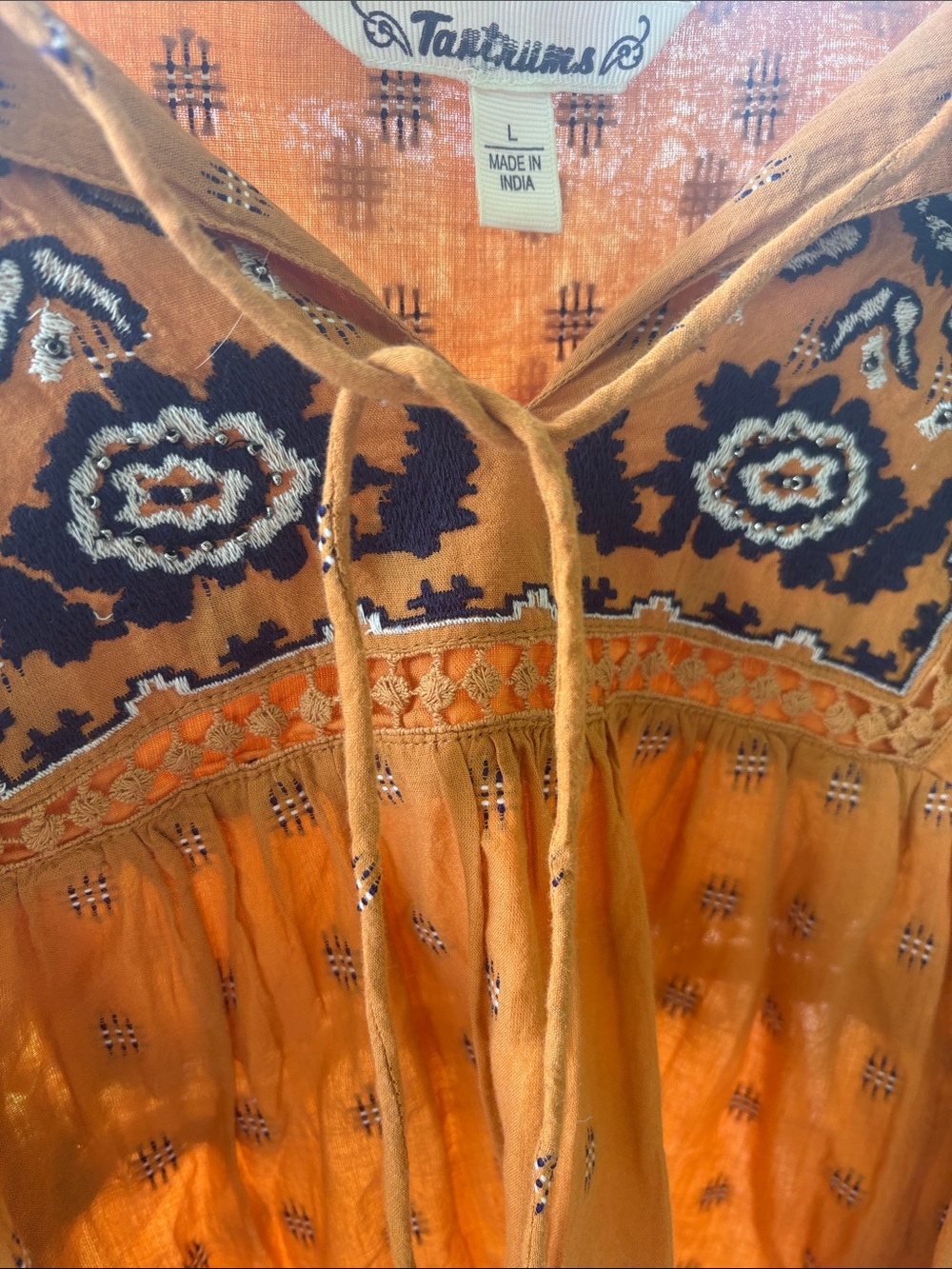 Tantrums Burnt Orange Embroidered Peasant Tunic - Picture 3 of 6